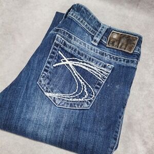 Silver Jeans Suki Mid Rise‎ Bootcut Jeans Medium Wash Distressed Raw Hem W31 L30